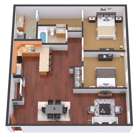 2 Bedroom 2 Bath Floor Plan at Warehouse Apartments, Fargo, 58102
